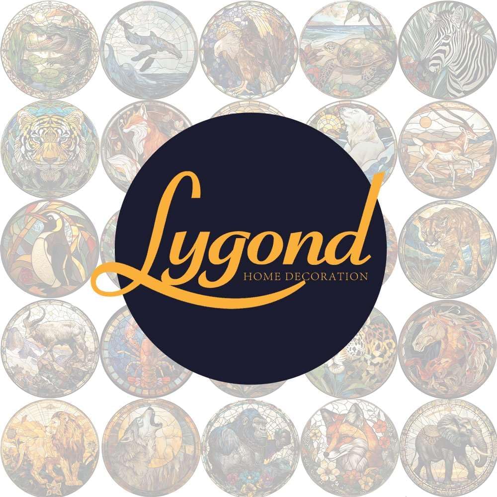 Lygond Metal Tin Sign - Circular Stained Glass Polar Bear Garage Sign For Home Decor - 8x8 Inches