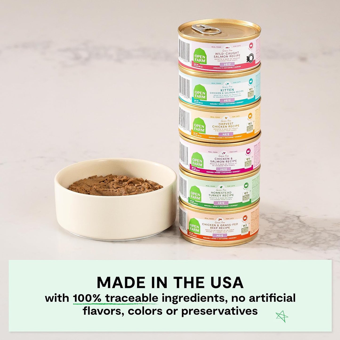 Open Farm Canned Cat Food, Paté for Complete & Balanced Nutrition, Grain-Free and Legume-Free Wet Cat Food, Salmon Recipe, 5.3oz Cans (Case of 12)