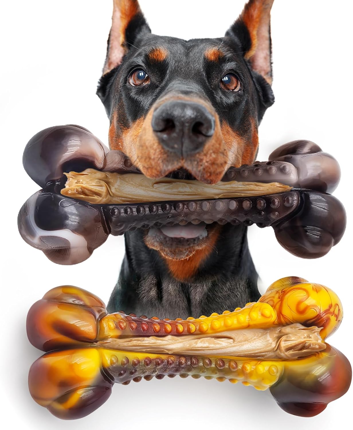 Dog Chew Toys for Aggressive Chewers, 2Pack Large Indestructible Dogs Bone Toy for Small Medium Breeds, Durable Tough Nylon Dog Chew Toys To Keep Them Busy, Puppy Teething Toy Bone, Beef&Bacon Flavor
