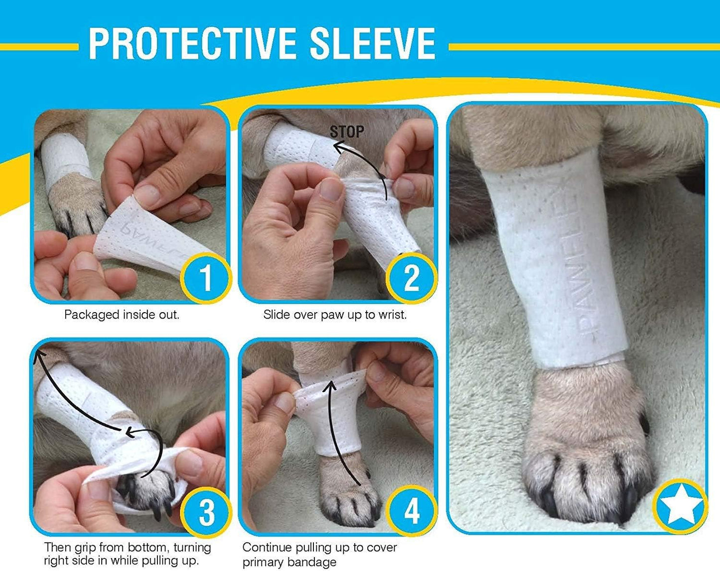Protective Sleeve Tubular Cover - Bandages - for Dogs Cats and Other Pets First Aid Wound Care Comfortable Non-Adhesive Breathable & Water Resistant 12 Strips (yields 24-36 Covers)-(Medium)