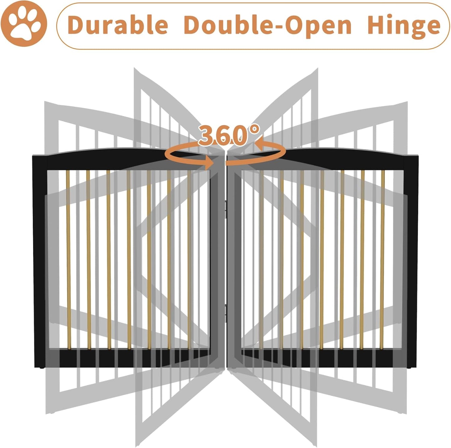 Freestanding Pet Gate for Dogs, Foldable Wooden Dog Gate for House Indoor, Step Over Pet Puppy Safety Fence for Stair, Doorway,Hall, Support Feet Included,3 Panels 32",Black&Gold