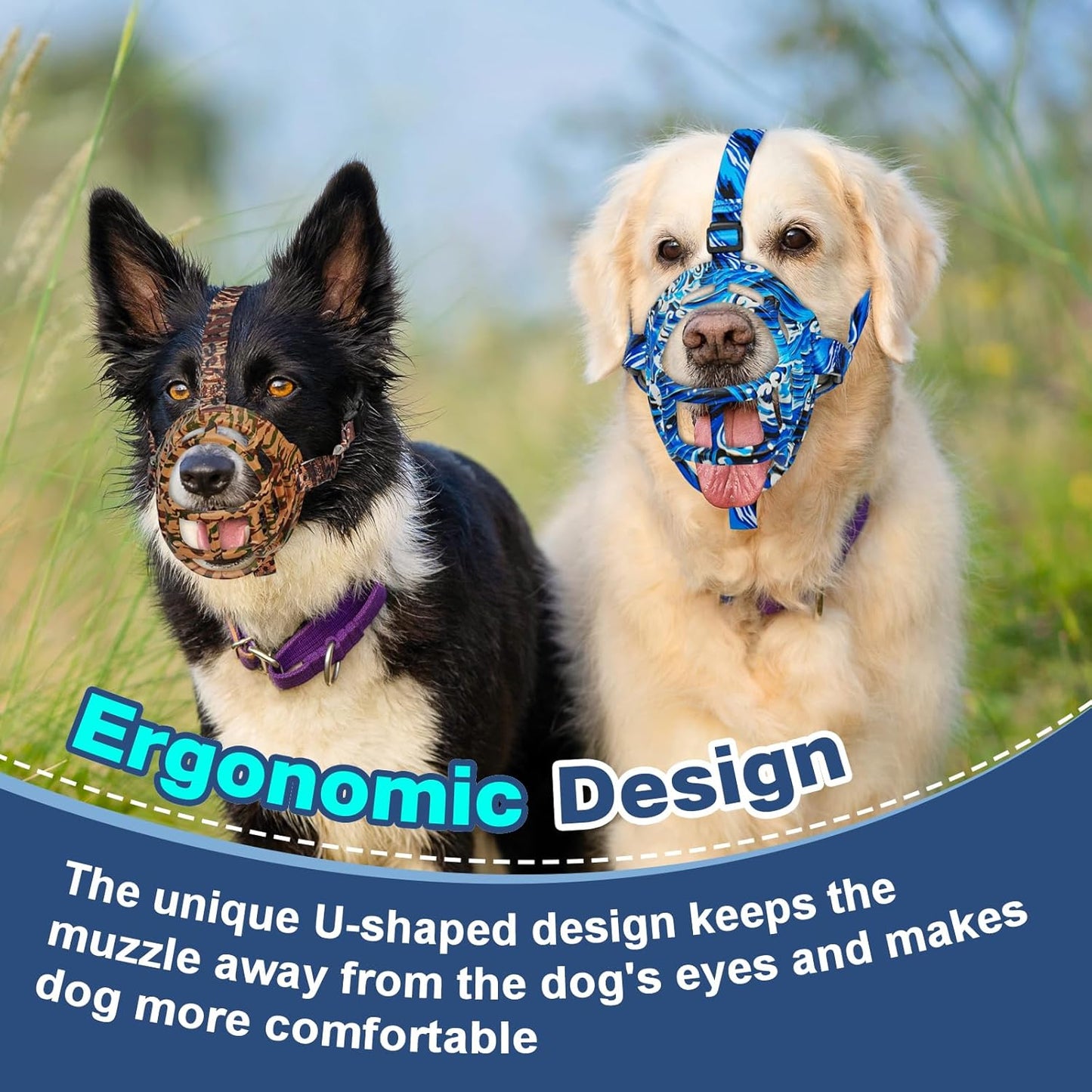 Basket Muzzle to Prevent Biting, Dog Muzzle for Large Medium Small Dogs Allows Panting Drinking Anti Chewing, Perfect for Grooming Trimming Training and Aggressive Reactive Dogs (Blue, Size 1)