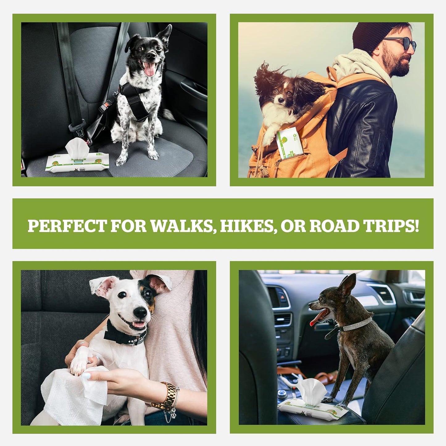 Pogi’s Dog Wipes Travel Packs – Hypoallergenic Pet Wipes for Paws, Body & Butt – Cleaning & Hydrating, Green Tea Scent, 120-Count