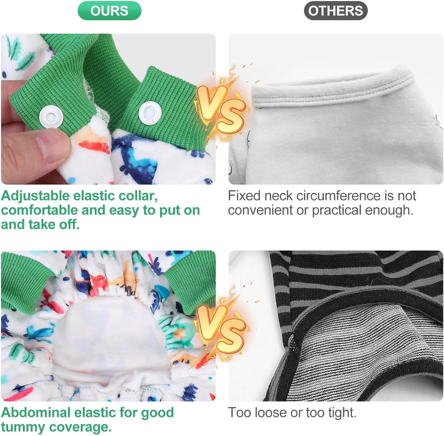 BEAUTYZOO Dog Pajamas Large Sized Dog, Summer Doggie Pajamas for Boy Girl, Soft Strechy Cotton Puppy Pjs Jammies Onesies for Men Women, Pet Jumpsuit Body Suit Cat Apparel Clothes, Green Dinosaur XL