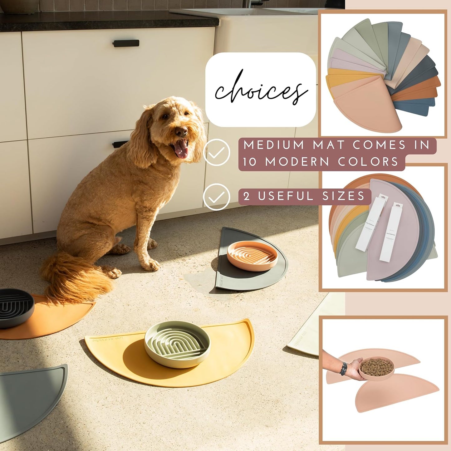 Waterproof Silicone Pet Food Mat - Non-Slip, Spill-Proof Feeding Mats for Floors, Raised Edge Design, Easy-to-Clean Mat for Dog & Cat Bowls, 21" Across x 10.5" Deep, Medium-Ocean Blue